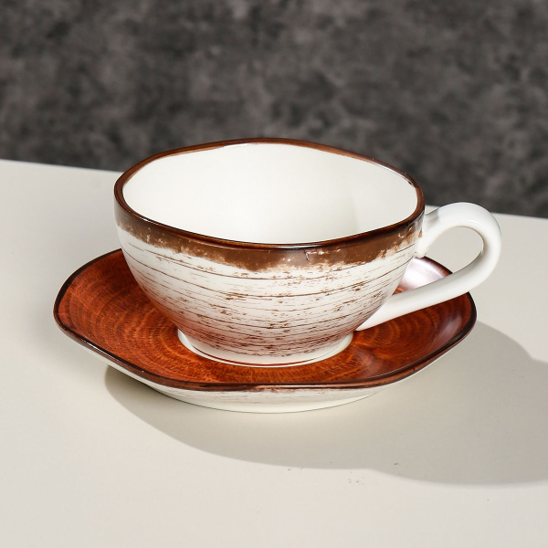 Пара чайная 230 мл, d=10см,  фарфор P.L. cерия  WOOD-FUSION
